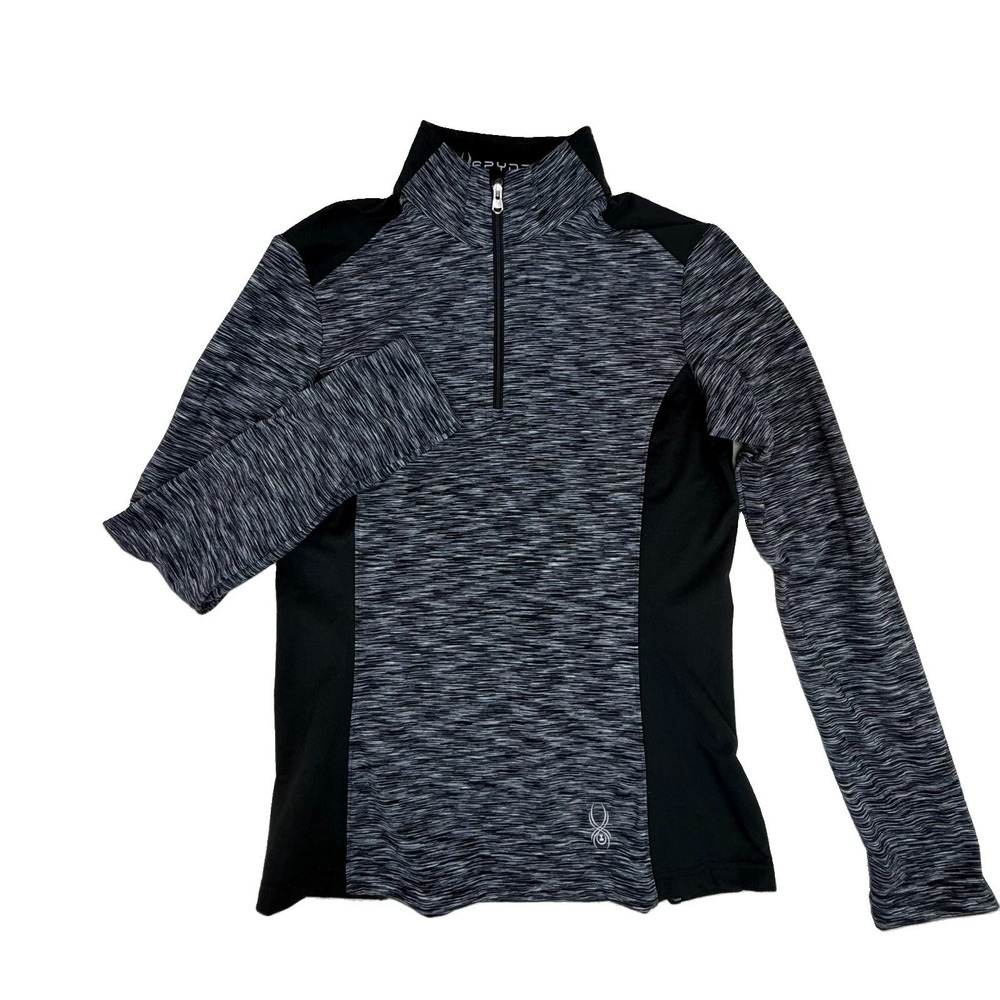 Spyder Performance Quarter Zip Women's Pullover Sz 8 Heathered Gray Black Top M
